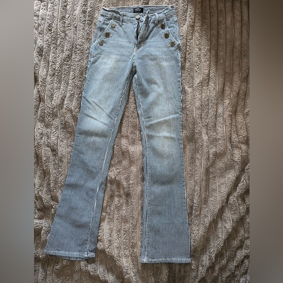 Curve Blue Pin Striped Boot Cut Jeans - Picture 2 of 5